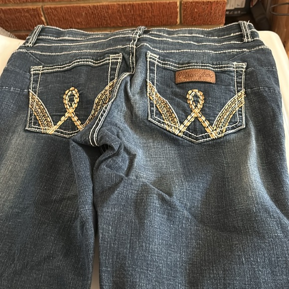 Wrangler Q-Baby No Gap Waistband Denim Dark Blue Jeans Embroidered Pockets 9/10 - Picture 13 of 16